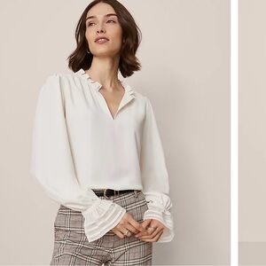 Ann Taylor Ruffle Neck Blouse Petite Size XS